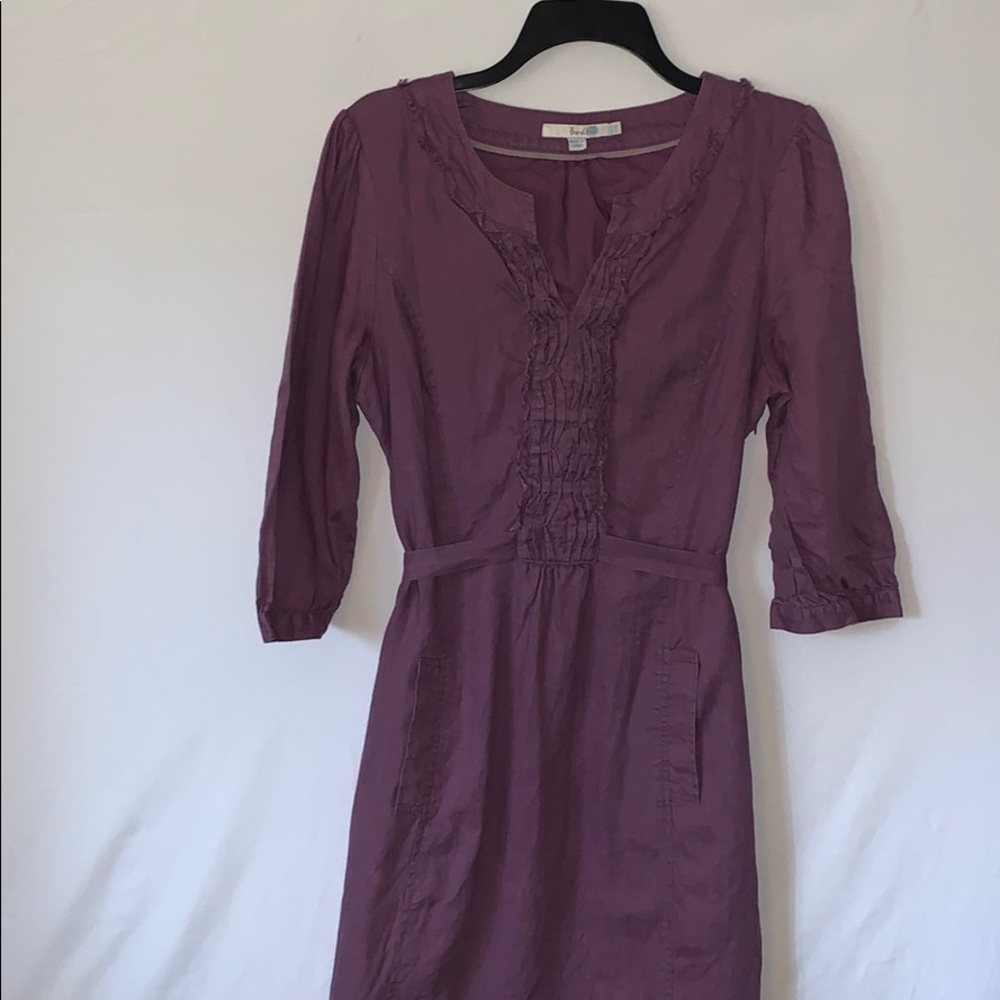 Boden purple linen lined tie waste dress size 10L